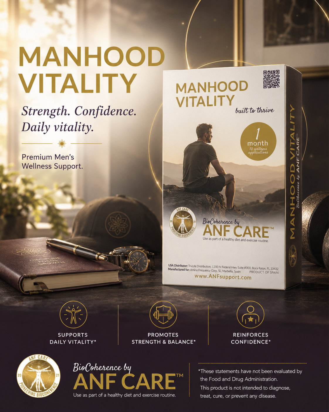 Manhood Vitality — BioCoherence by ANF Support, 1 month, 10 wellness applications